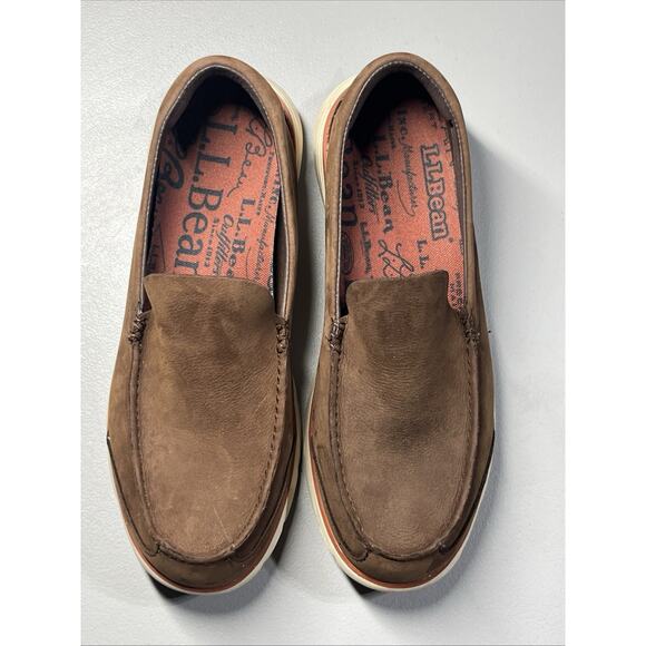 LL Bean Mens Kennebec Slip On Shoes 9 Medium Dark Earth Leather Athletic Sneaker - Picture 3 of 10